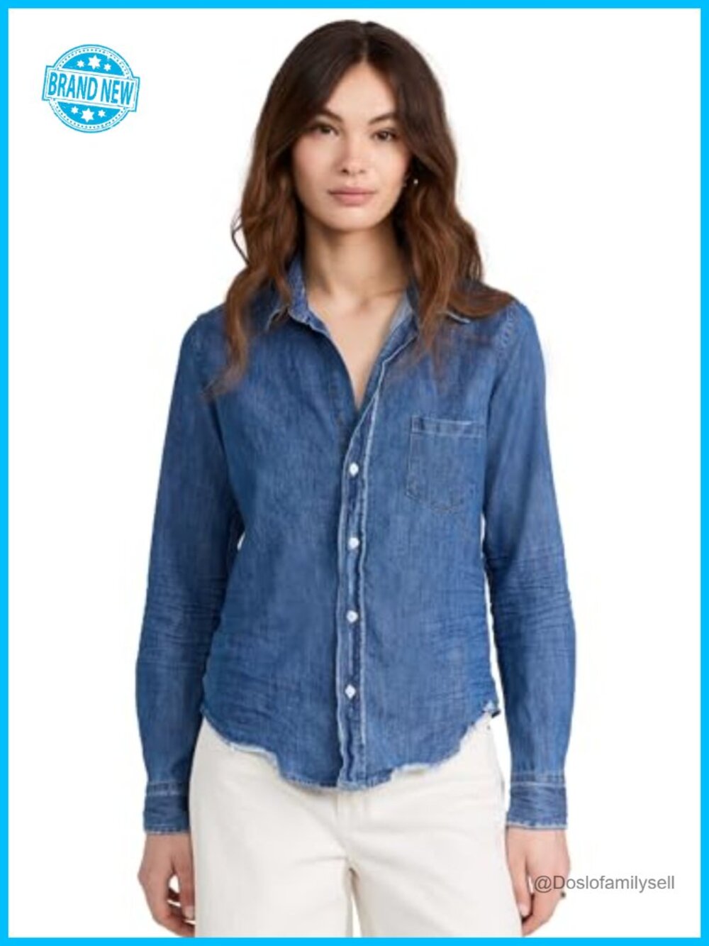 Women's Tailored Button Down Denim Shirt Long Sleeve Collared